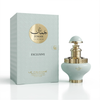 Juman Exclusive 100ml kahvaturohelise, kuldsete aktsentidega pudeli stuudiofoto, mis on eksponeeritud sobiva mustriga kinkekarbi kõrval.