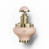 Close-up of the Juman Precious 100ml women's perfume bottle with gold detailing. A clean studio shot of the Juman Precious 100ml glass bottle, highlighting its delicate, soft-toned body and intricate gold-toned metal accents around the neck and base.